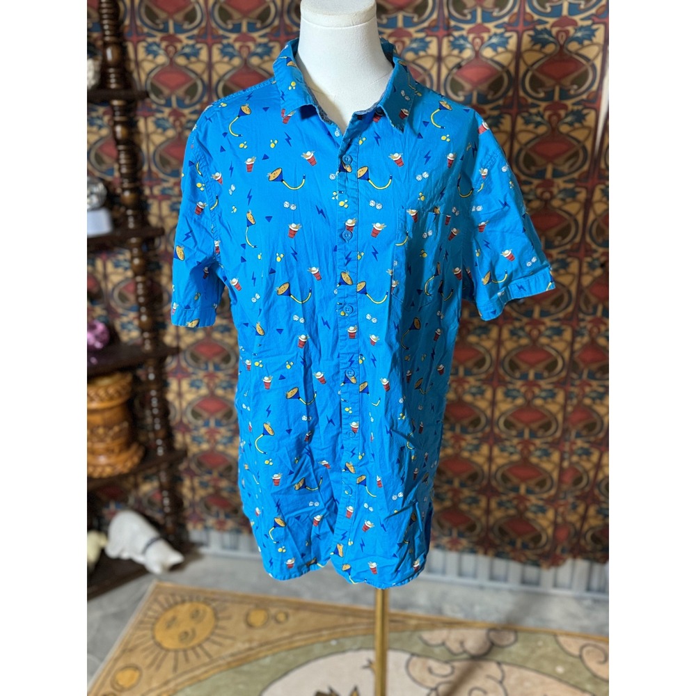 Mens RF Brand Novelty Beer Pong Print Short Sleeve Button Up‎ Shirt